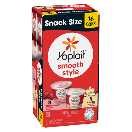 Yoplait Original Snack Size Smooth Style Strawberry & Vanilla, front of product.