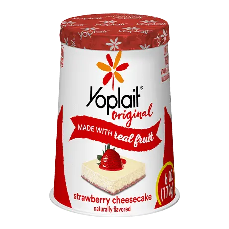 Yoplait Original Single Serve Strawberry Cheesecake Yogurt, front of product.