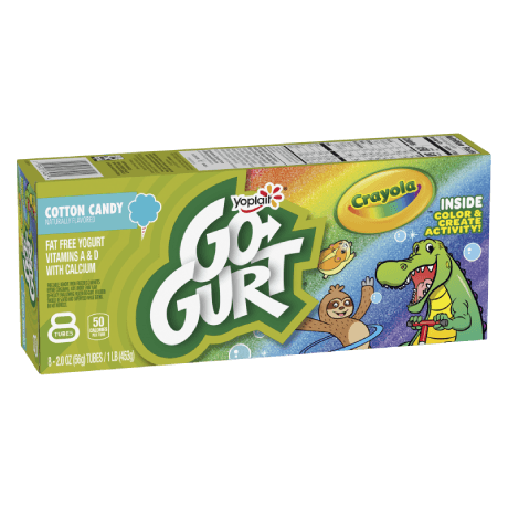 Yoplait Go-GURT 8 Count Cotton Candy Tubes Yogurt, front of product.
