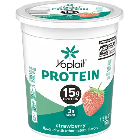 Yoplait protein strawberry yogurt tub, front of package